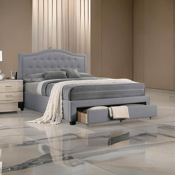 Gray Wood Frame Twin Size Panel Bed with Storage