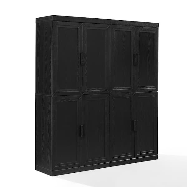 CROSLEY FURNITURE Essen Black Faux Wood 63.5 in. Pantry Cabinet Set (2-Piece)