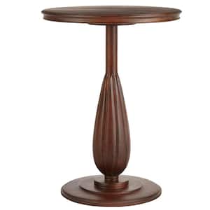 Round Walnut Brown Wood Finish Accent Table with Detailed Pedestal (16 in. W x 21.5 in. H)