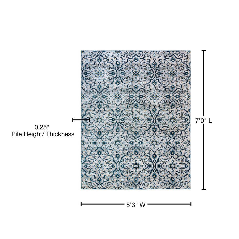 Tunny Blue and White Synthetic 5' x 7' Area Rug
