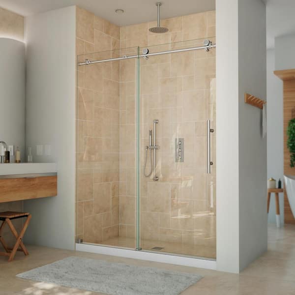 Continuum 56-60 in. W x 76 in. H Clear Sliding Frameless Shower Door in Brushed Stainless Steel