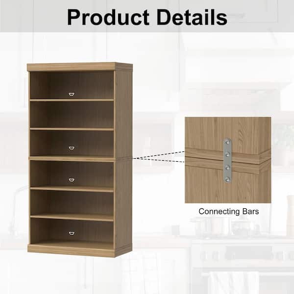 Dovelina 62 in. Tall Natural Wood 6-shelf Standard Bookcase with