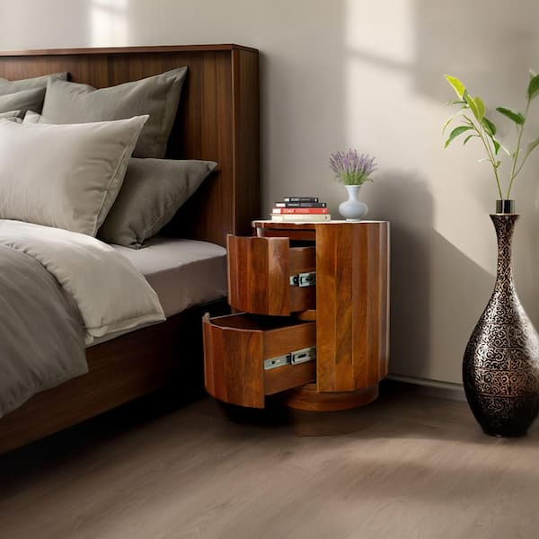 Harrison 16 in. Chestnut Round Vertical Groove Wood End Table