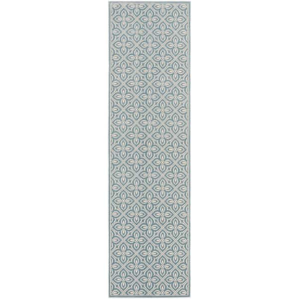 Washable Charm Blue Ivory 2 ft. x 10 ft. All-over design Contemporary Runner Area Rug