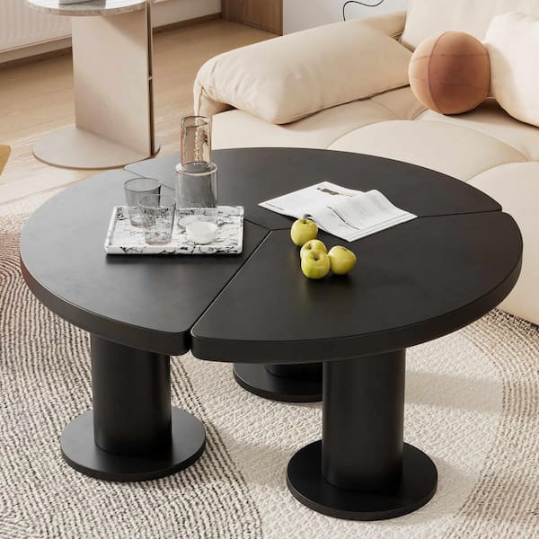 Polibi 39.4 in. Black Round MDF Coffee Table with 3 Thick Legs