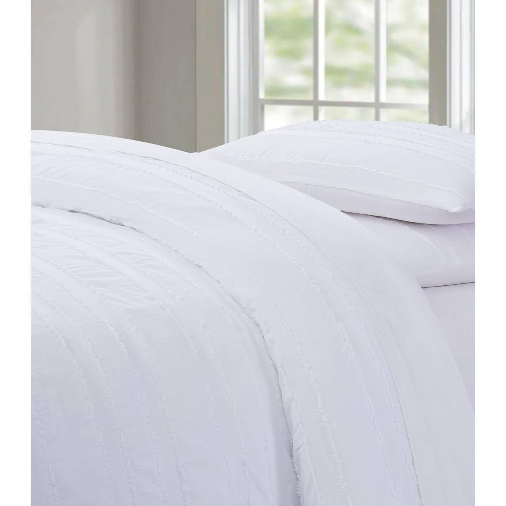 White Cotton Striped King Duvet Cover Set