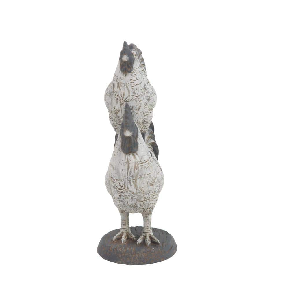 White and Brown Resin Rooster Statue with Chick