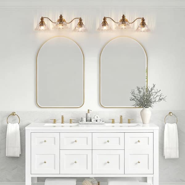 24 in. 3-Light Gold Classic Traditional Bathroom Vanity Light Fixture with Clear Glass Shades