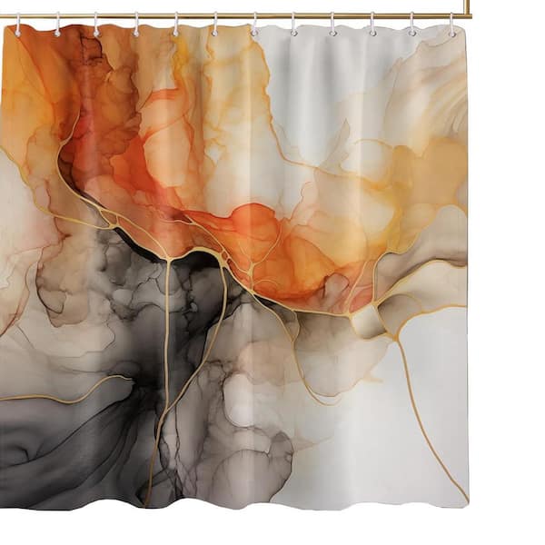 Abstract Burnt Orange Marble Shower Curtain Waterproof Polyester with Hooks 70 x 72 Colorful Bathroom Decor