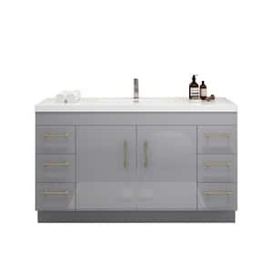 Elsa 59.06 in. W x 19.69 in. D x 35.44 in. H Bathroom Vanity in High Gloss Gray with White Acrylic Top
