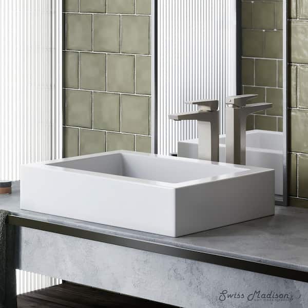 Voltaire 22.5 in. Ceramic Rectangle Vessel Bathroom Sink, Glossy White