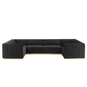 Conjure Channel Tufted Performance Velvet 6-Piece 155 in. U-Shaped Sectional in Gold Black