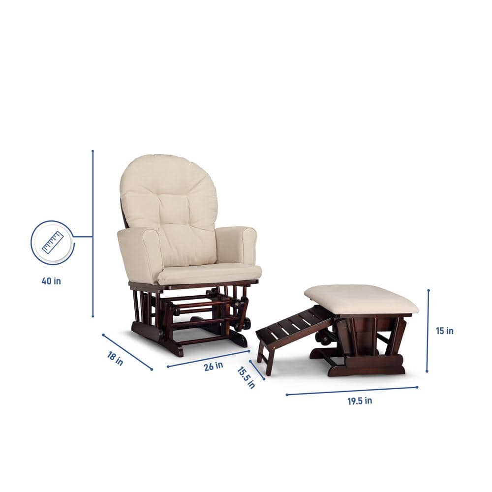 Beige and Espresso Semi-Upholstered Glider with Ottoman