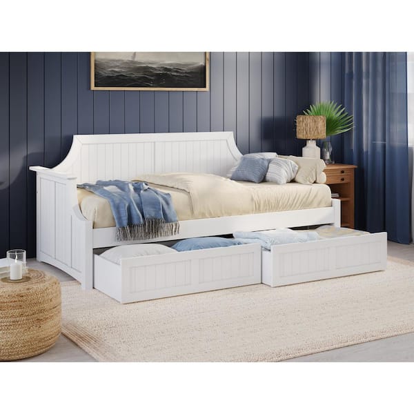 AFI Cambridge White Twin Solid Wood Daybed with Set of 2-Bed Drawers