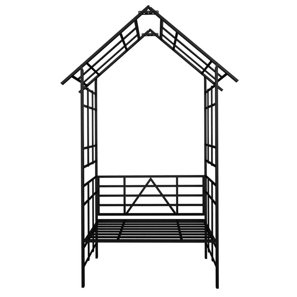 97 in. H Metal Garden Arch with Bench Turned into Flower Stand, Climbing Plants Support Rose Trellis Outdoor in Black price history on PriceWatchPro
