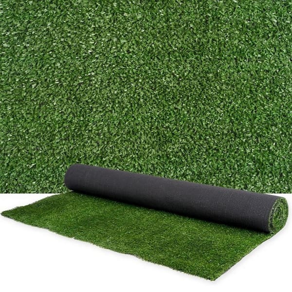 5 ft. x 10 ft. Plastic Garden Fence Premium Artificial Turf Mat with Drainage Holes and Rubber Backing in Green