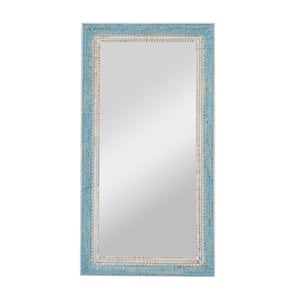 60 in. x 32 in. Carved Rectangle Framed Blue Floral Wall Mirror