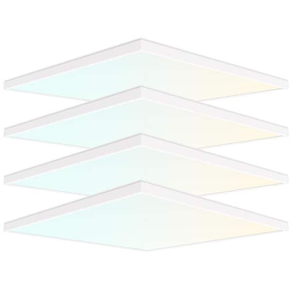 2 x 2 ft. LED Slim Surface Panel Recessed Light 5CCT 2700K-5000K Dimmable 3300/4400/5500LM 30/40/50W Damp Rated (4-Pack)