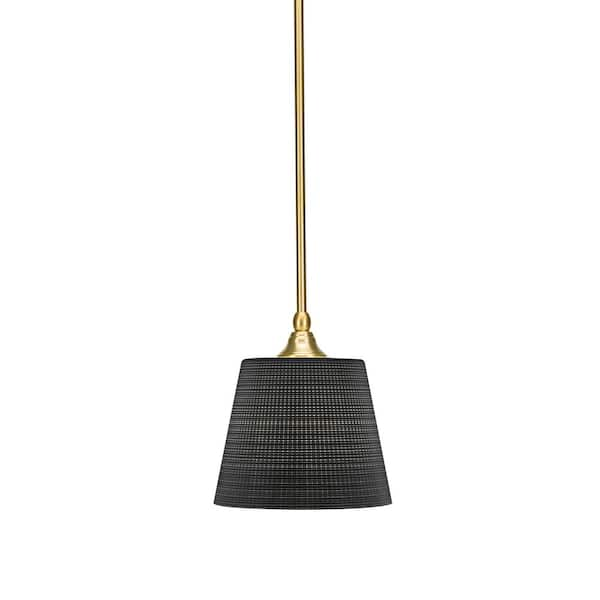 Unbranded Sparta 1-Light New Age Brass Stem Mini Pendant Light with Black Matrix Glass Shade