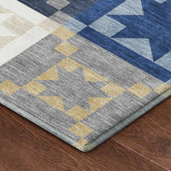 Mayfield Premium Machine Washable Abstract AMF2538 Navy 5 ft. x 7 ft. 6 in. Area Rug