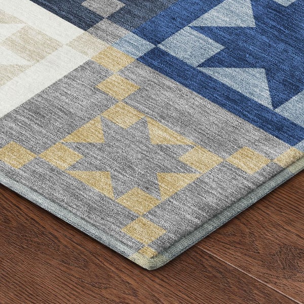 Mayfield Premium Machine Washable Abstract AMF2538 Navy 9 ft. x 12 ft. Area Rug