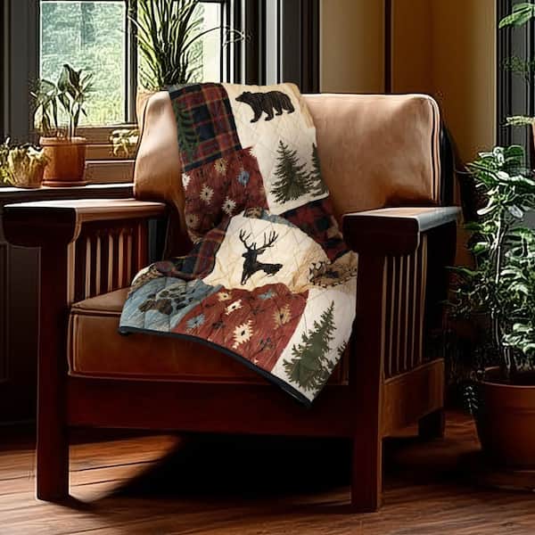 Woodland Patch Beige and Green Polyester Throw Blanket