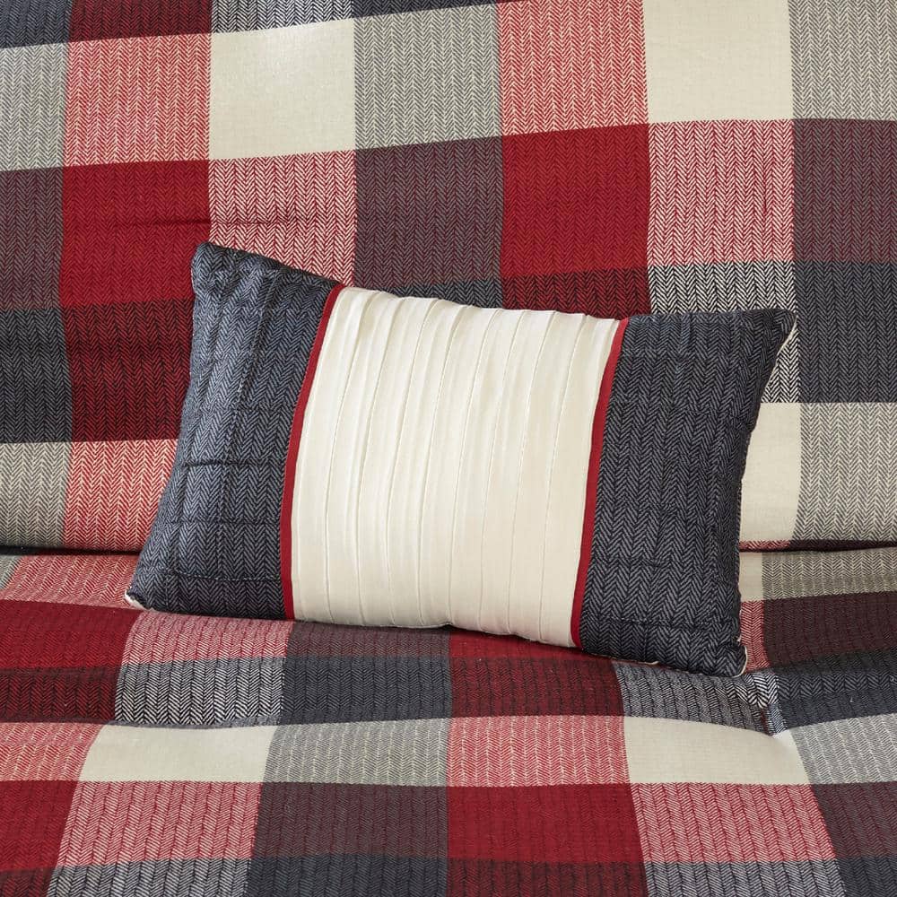California King Red Microfiber Herringbone Comforter Set