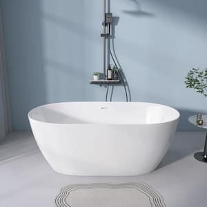 55 in. x 27.5 in. Acrylic Freestanding Soaking Bathtub with Overflow, Pop-Up Drain Anti-Clogging White