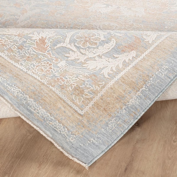 Amboise Light Blue/Ivory 9 ft. x 12 ft. Floral Area Rug