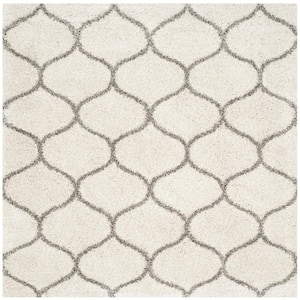 Hudson Shag Ivory/Gray 7 ft. x 7 ft. Square Trellis Geometric Area Rug