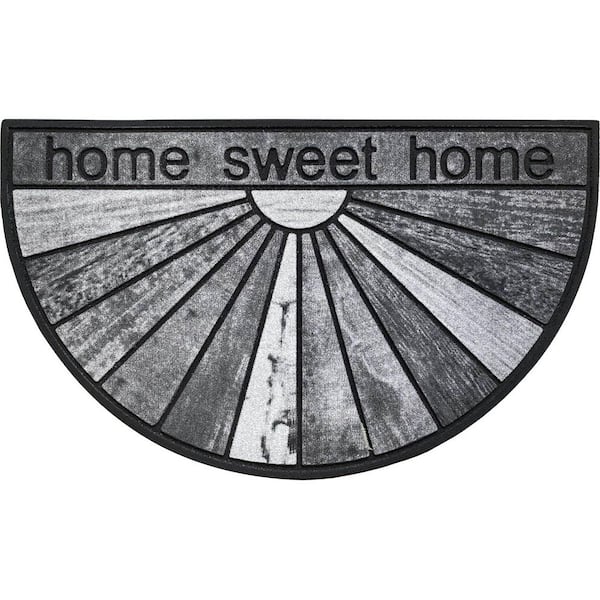 Home Sweet Home Grey 18 in. x 30 in. 100% Recycled Rubber Half Round Indoor/Outdoor Front Door Mat