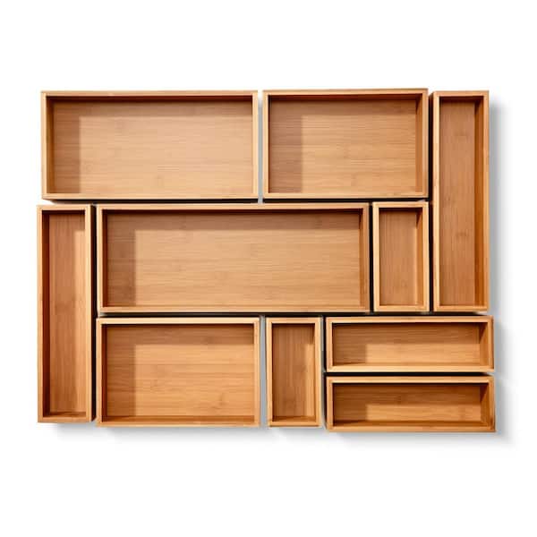 Seville Classics 10-Piece Golden Natural Bamboo Storage Organizer Box Set  WEB360 - The Home Depot
