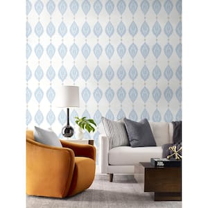 Luxe Haven Blue Skies and Daydream Grey Palm Frond Vinyl Peel and Stick Wallpaper Roll 40.5 sq. ft.