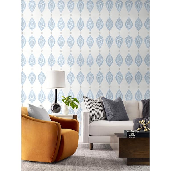 Luxe Haven Blue Skies and Daydream Grey Palm Frond Vinyl Peel and Stick Wallpaper Roll 40.5 sq. ft.