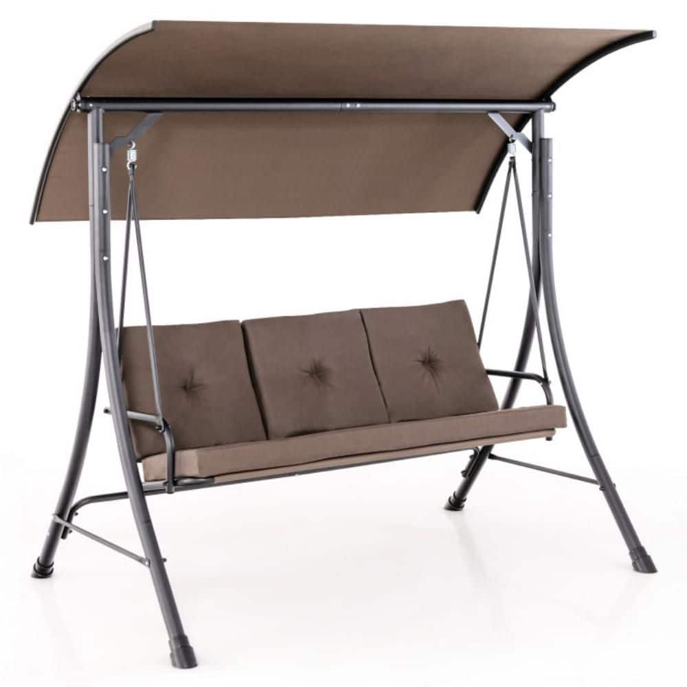 Kadehome 3-Person Outdoor Porch Swing with Adjustable Canopy and