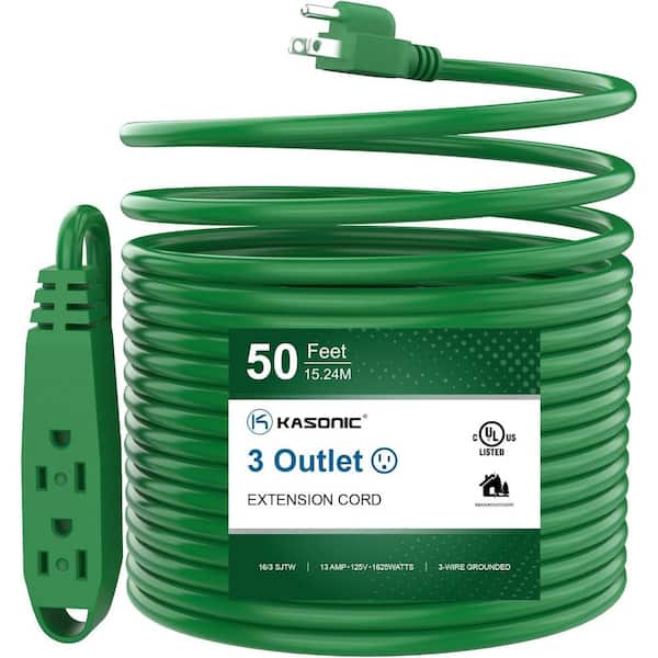 50 ft. 16/3 Heavy Duty Indoor/Outdoor Extension Cord SJTW UL Listed, Green (1-Pack)