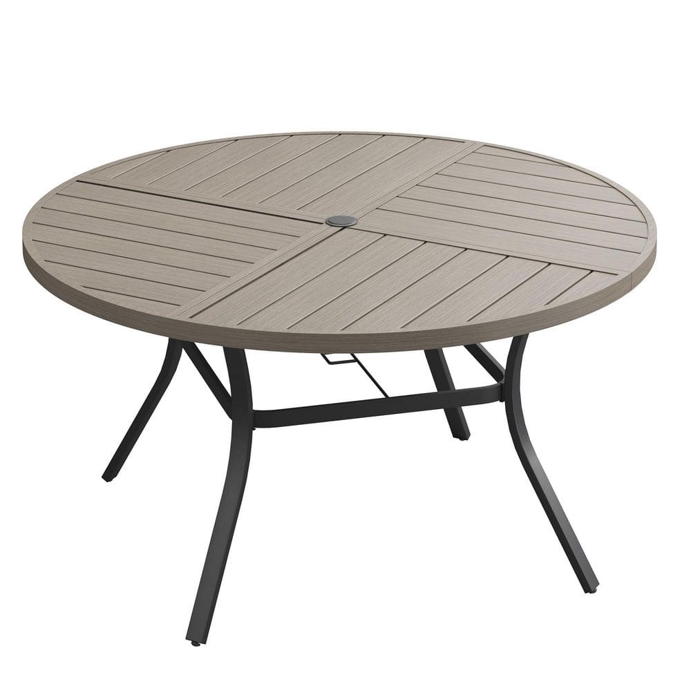 53.1 in. Grey Wood-Like Round Outdoor Metal Patio Dining Table for 8, All-Weather Garden Table price history on PriceWatchPro