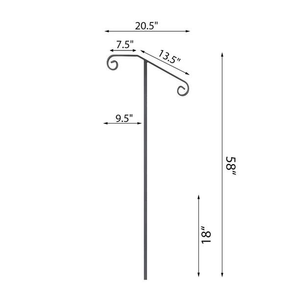 Single Post Handrail For Steps - 38" Outdoor Stair Railing With Base Plate, Black