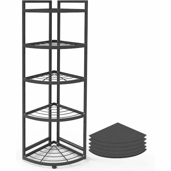 5-Tier Black 90° Corner Shelf for Kitchen Tiered Storage Rack Space-Saving Spice Rack