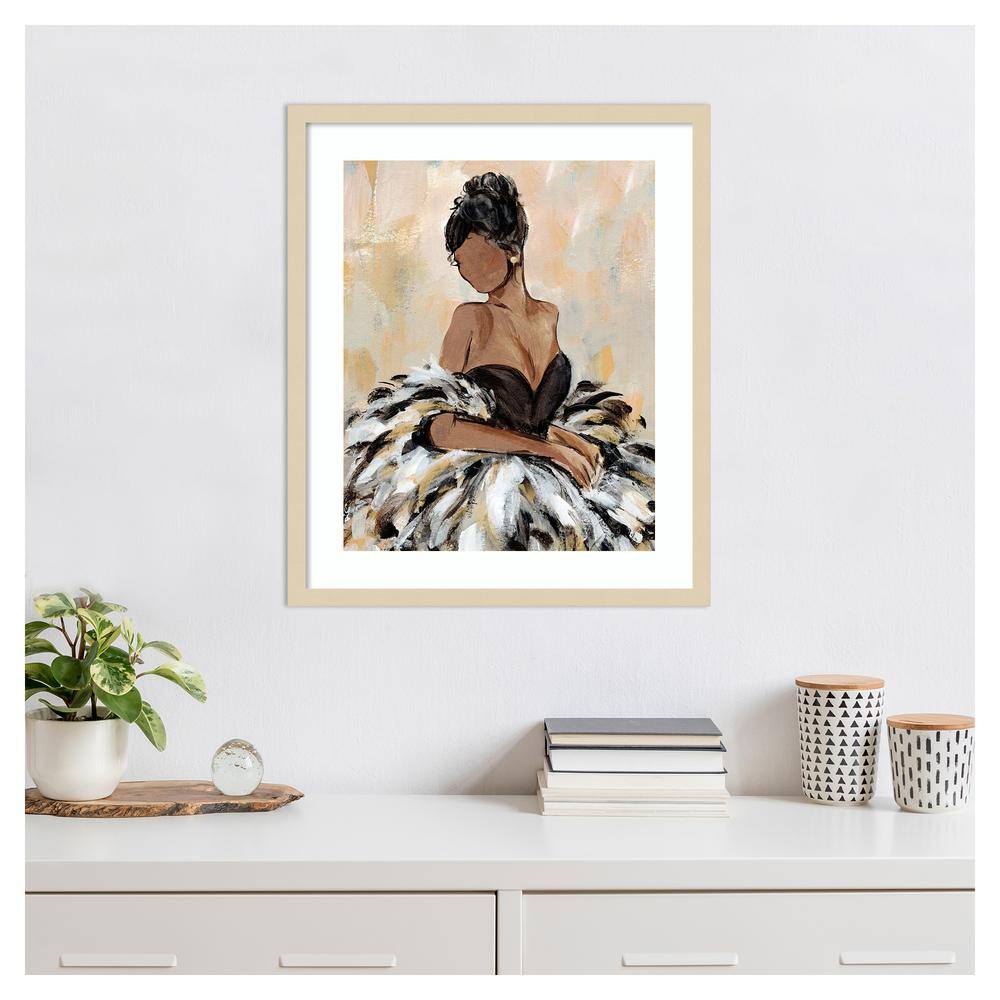 Elegant Black Dress with Feathers 21"x25" Wood Framed Wall Art