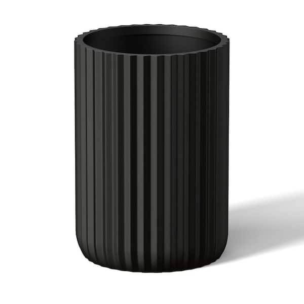 Morrava 14 in. Large Charcoal Black Concrete Round Planter/Pot with Drainage Holes and Vertical Ribbed Texture