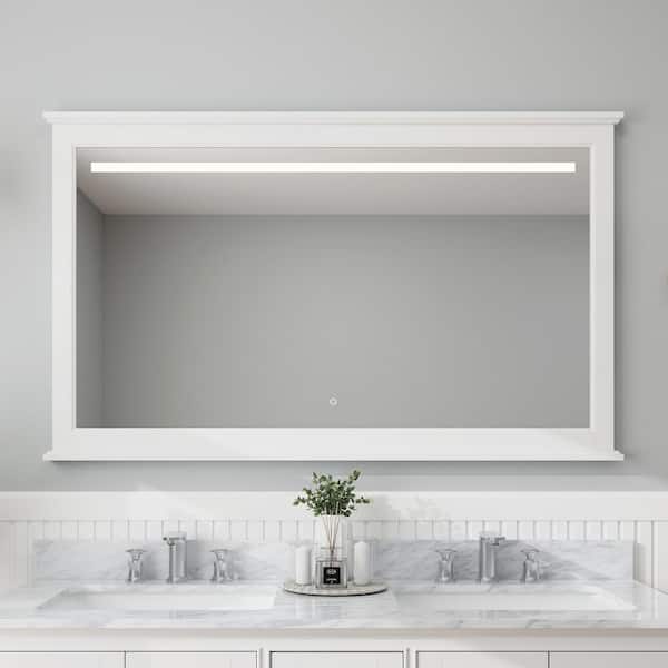 SJ STAR&JANE Irisa 60 in. W x 36 in. H Rectangular Framed Anti-Fog Dimmable Wall Bathroom Vanity Mirror in White
