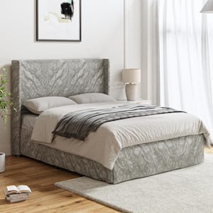 Raymond 2-Piece Damask Wingback Design Queen Bedroom Set with Metal Platform Bed Frame