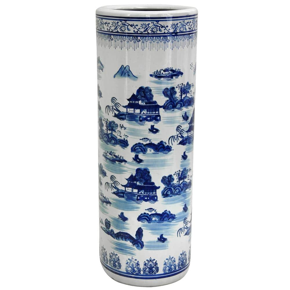 Vintage Chinese Chinoiserie Hand Painted Porcelain HUGE outlet 24” Umbrella Stand Vase