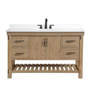 Marina 55 in. x 22 in. D x 34.5 in. H Bath Vanity in Weathered Fir with White Engineered Stone Top with White Basin