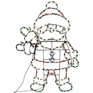 48 in. LED Multicolor Lights Christmas Animation Waving Santa Yard Decoration with Durable Steel Frame