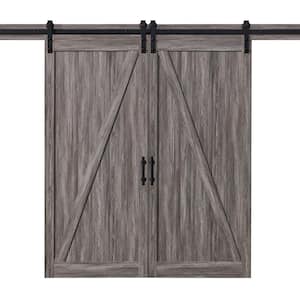 Cornwall 36 in. x 84 in. Textured Aged Wood Double Sliding Barn Door with Solid Core and U-Shape Soft Close Hardware Kit