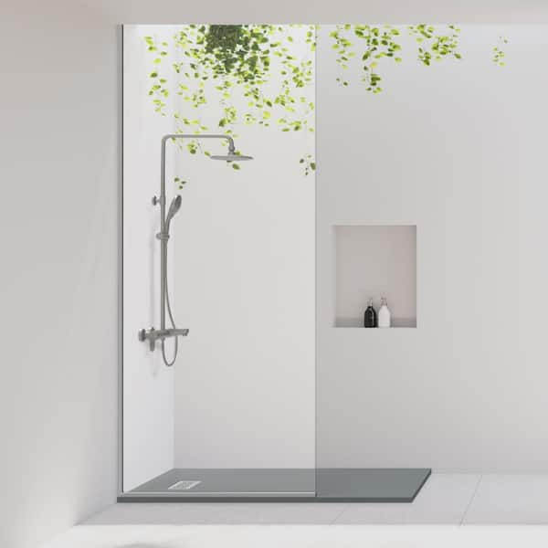 36 in. W x 60 in. L x 1.125 in. H Alcove Solid Composite Stone Shower Pan Base with L/R Drain in Graphite Sand