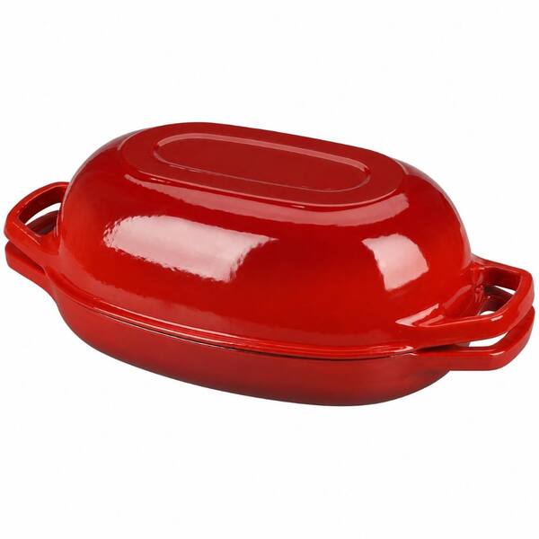 5 qt. Oval Enameled Cast Iron Dutch Oven with Lid, Red for Sourdough Bread Baking