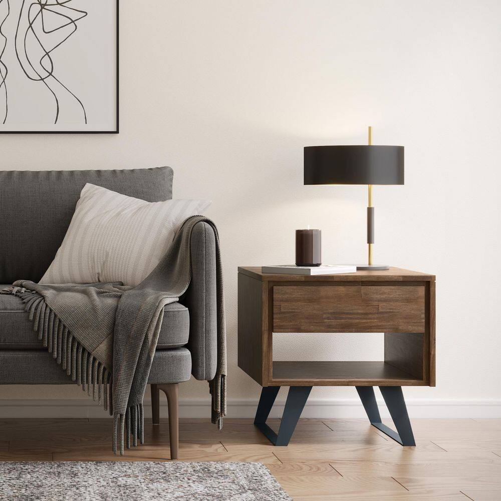 Lowry Acacia Wood and Metal 22" Square End Table in Rustic Natural